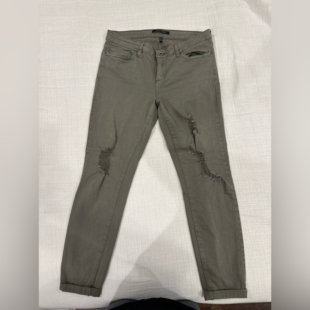 Angel Kiss Khaki/Green Distressed Skinny Jeans